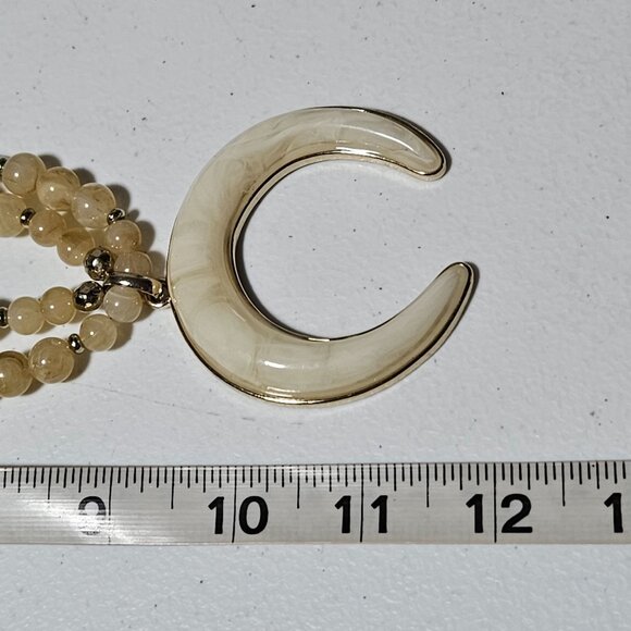 Chicos Beaded Crescent Pendant Statement Necklace Gold Tone Moon Charm Jewelry - Picture 9 of 9